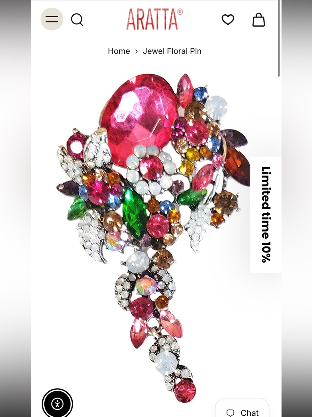 NWOT Aratta Silent Journey- Jewel Floral Pin- Multi- Color - Picture 3 of 13